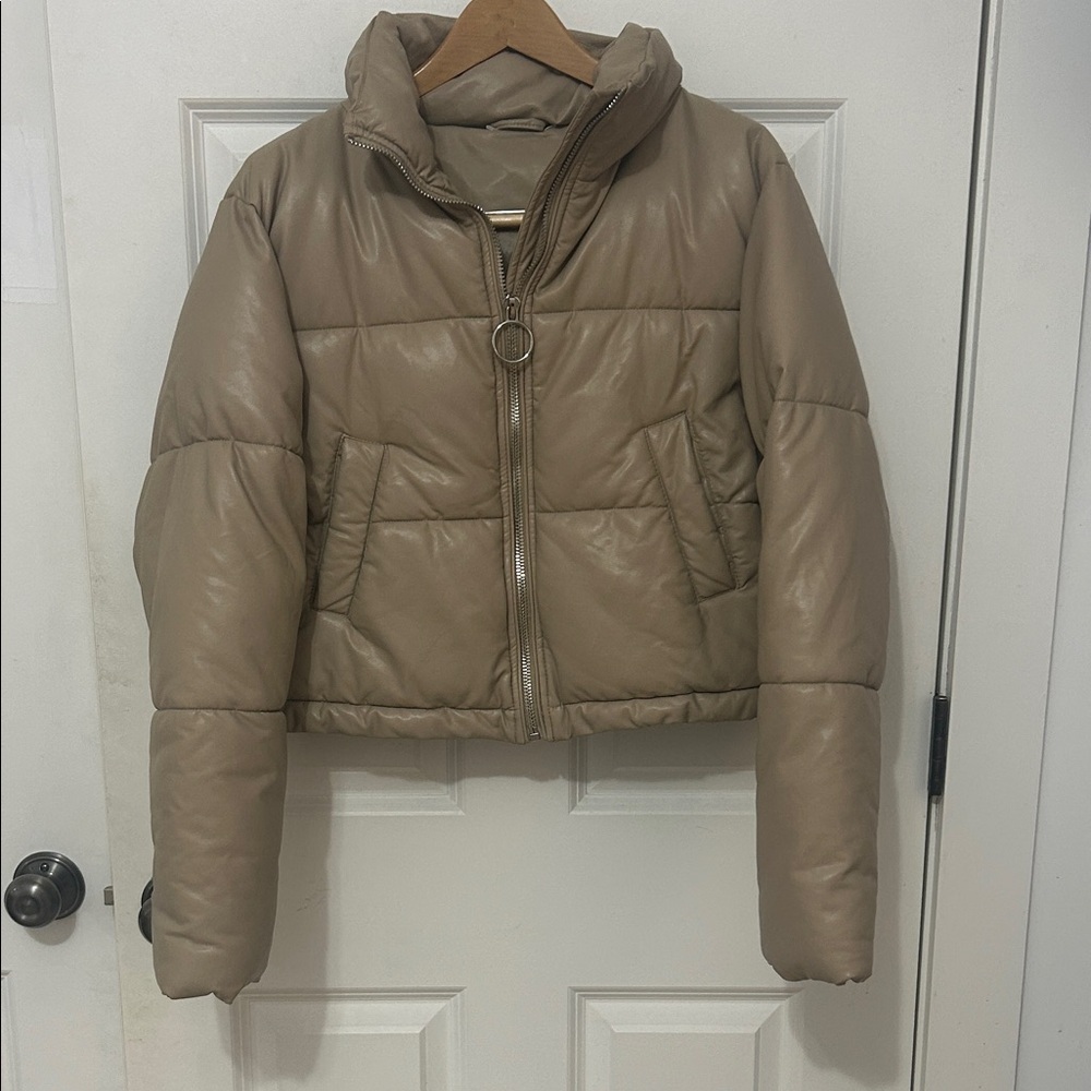 12th Tribe Tan Puffer Jacket size small zip up winter coat